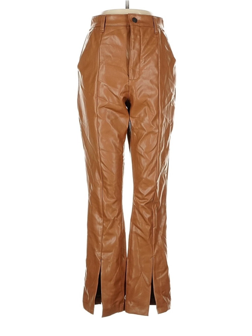 Abercrombie Curve Love Faux Leather Pants Split Hem Ultra High Rise Tan Camel 26 - Picture 2 of 7